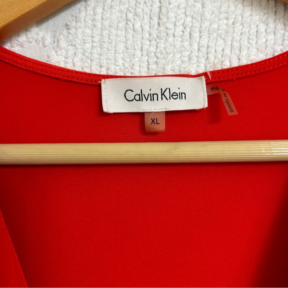 Calvin Klein Red Faux Wrap Surplice Sleeveless Dress - Picture 6 of 10